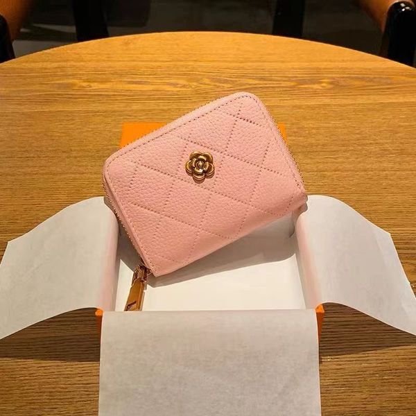 

designer purse women's sheepskin delicate flower compact cardholder envelope fashion small coin pocket card holder women's standar, Red;black