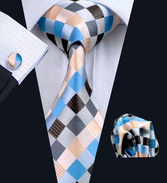 

classic mix color plaid necktie set hankerchief cufflinks jacquard woven mens tie set business work formal meeting leisure n02751138574, Black;blue