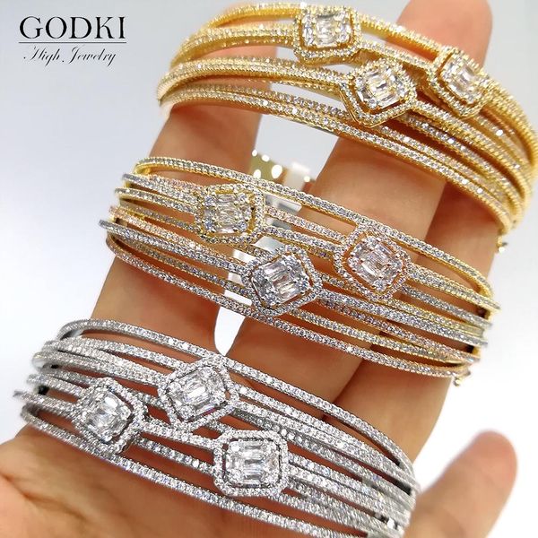 

bangle godki luxury crossover bold bangles for women wedding full baguette cut cubic zirconia crystal dubai bracelet party jewelry, Black