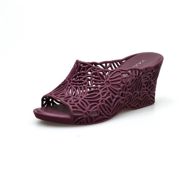 

plastic summer shoes women wedges slippers flower hallow slipper 2021 lady chunky slides jelly holiday4229816, Black