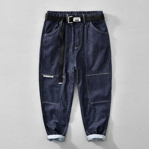 

versatile solid work jeans men's loose large pocket casual pants, Blue