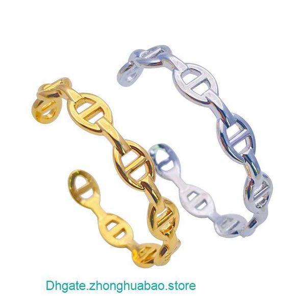 

factory wholesale h ermes bangle for sale pig nose open bracelet female ins cool wind brass plated 18k gold handpiece, Black