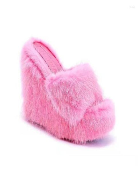 

dress shoes autumn fur sandals flat wedge heel women highheeled furry drag fashion outdoor allmatch sandalias mujerdress9612803, Black