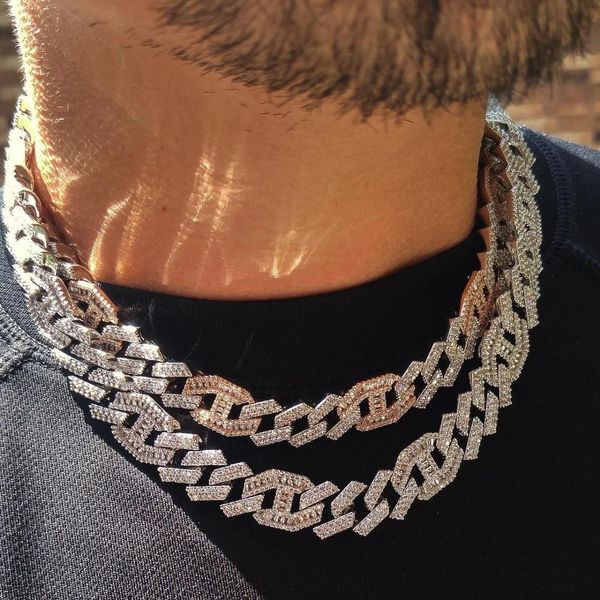 

necklaces 5a cubic zirconia cz miami cuban link chain for men iced out bling hip hop 15mm cuban necklace, Silver