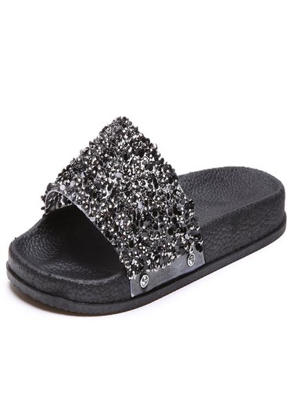 

2019 women slippers summer beach slides flip flops peep toe sandals glitter slippers sandals platform summer women039s home6612142, Black