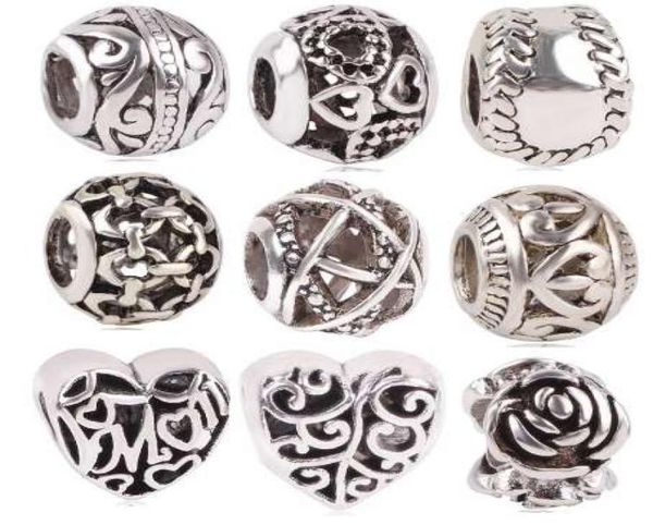 

dodocharms new antique silver color softball rose love hollow mom bead charm for european charm bracelets1583506, Black