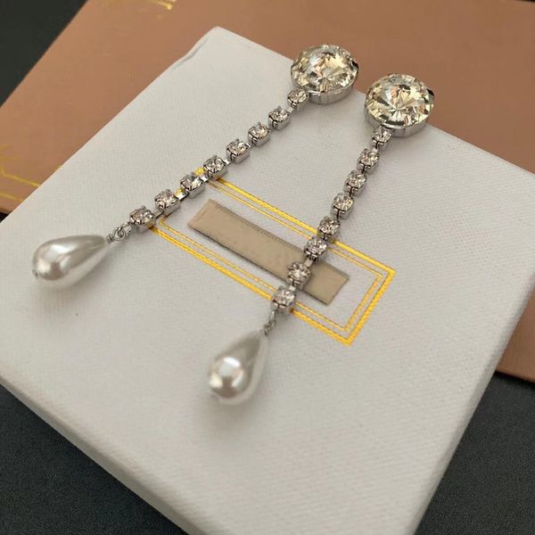 

knot simple and versatile pearl diamond long earclip advanced personality silver water drop pendant fashion earrings