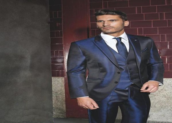 

new two buttons navy blue groom tuxedos peak lapel groomsmen man mens wedding suits prom suit jacketpantsvesttie2727305, Black;gray