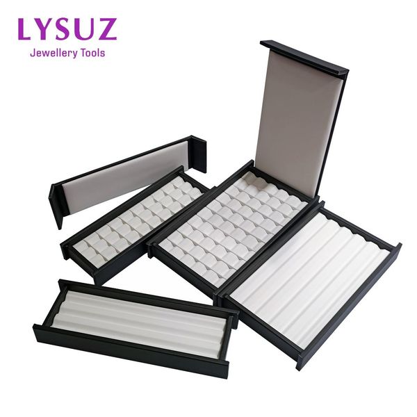

boxes leather pu diamond jewelry box loose diamond jewellery packaging tray gem storage display v groove gemstone box, Black;white