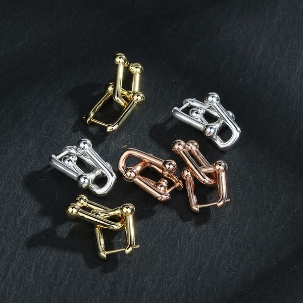

huggie fine jewelry silver gold ring buckle stud earrings fashion high end personality holiday gifts for women, Golden;silver