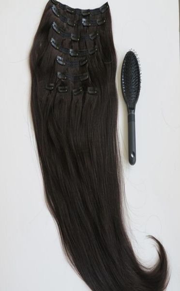 

160g  22inch brazilian clip in hair extension 100 humann hair 1boff black remy straight hair weaves 10pcsset comb2799275, Black;brown