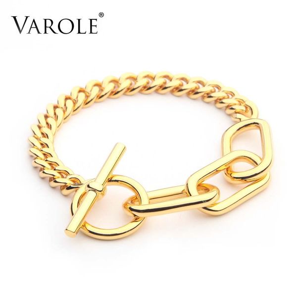 

bangle varole link chain bracelets bangles for women gold color thick chain bracelet fashion jewelry, Black