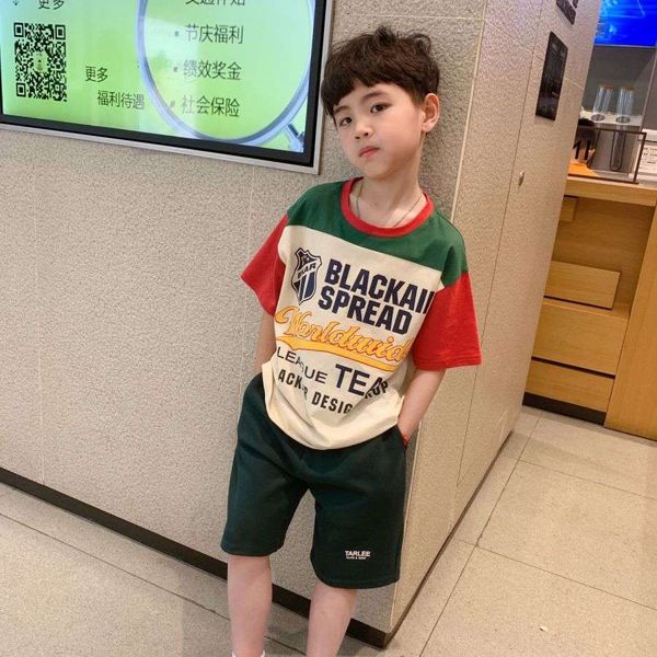 

children's t-shirt summer new product men's baby clothing american style round neck short sleeve t-shirt outdoor casual color matc, Blue