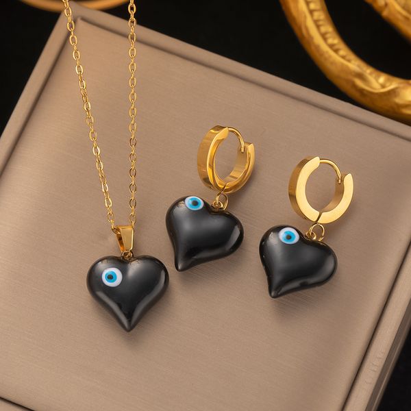 

fashion design black evil eye heart pendant necklace earring for women gift, Silver