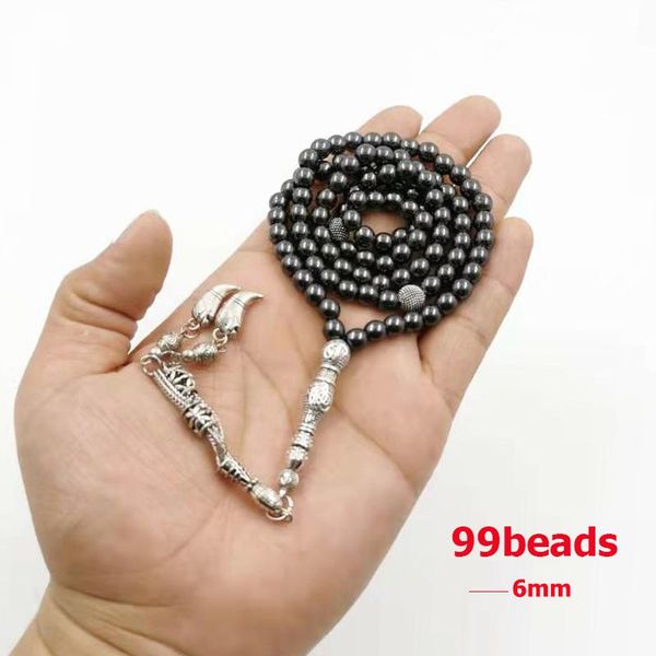 

bangle 99beads 6mm hematite tasbih natural stone metal tassel pocket prayer beads muslim bracelet islam stone saudi arabia rosary, Black