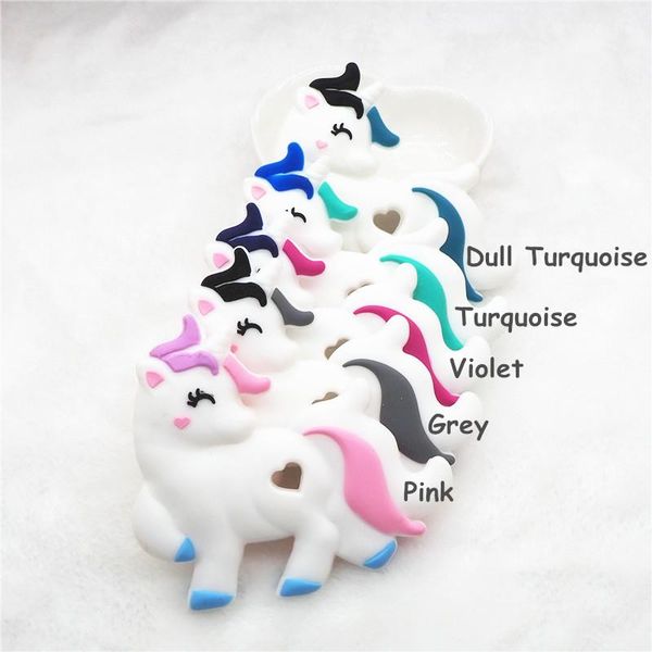 

crystal chengkai 10pcs bpa silicone unicorn teether baby shower animal pacifier dummy pendant nursing diy sensory toy accessories