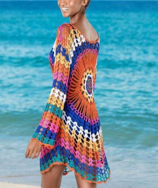 

crochet hollow women out beach dress cap up bikini covers up swimwear swimsuit coverups playa tunic6151525, Blue;gray