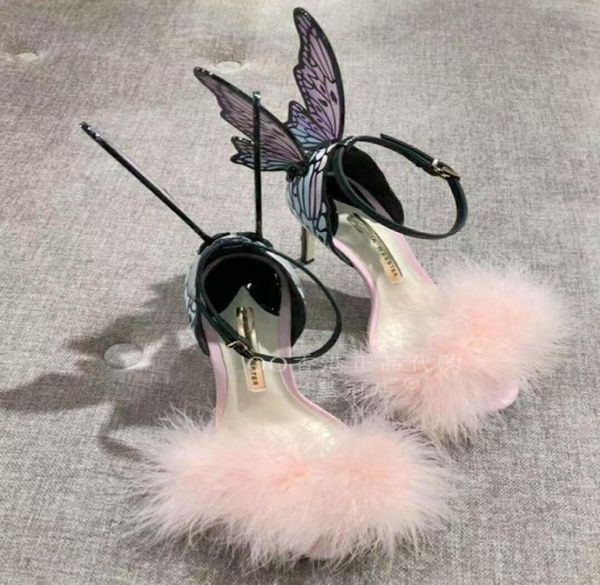 

sophia webster fur sandals high heel angel wing butterfly gladiators colorful lady pumps2216448, Black