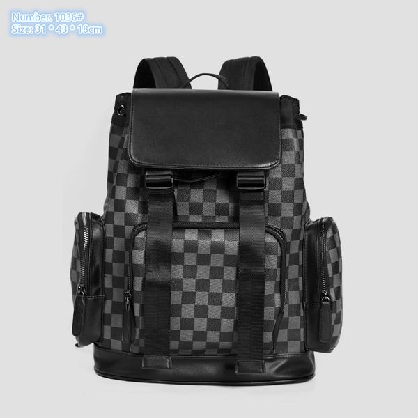 

Factory outlet men shoulder bags flip drawstring leisure backpacks college style plaid fashion backpack large-capacity wear-resistant leather computer bag 1036#, Black