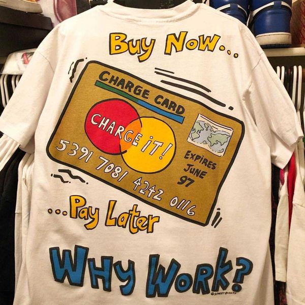 

ausmss icey cotton treasure house high american retro round neck t-shirt men's street graffiti street dance in europe and america, White;black