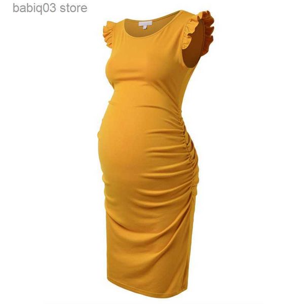 

maternity dresses maternity dresses summer stretchy flying sleeve ruched side baby shower bodycon pregnancy dress clothes for pregnant women, White