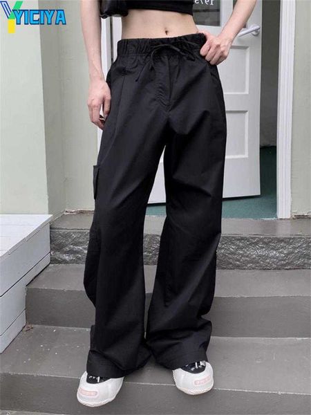

yiciya women's pants alien kitty 2023 summer girls loose-fitting chic casual office lady high street fashion slim solid wide leg all ma, Black;white