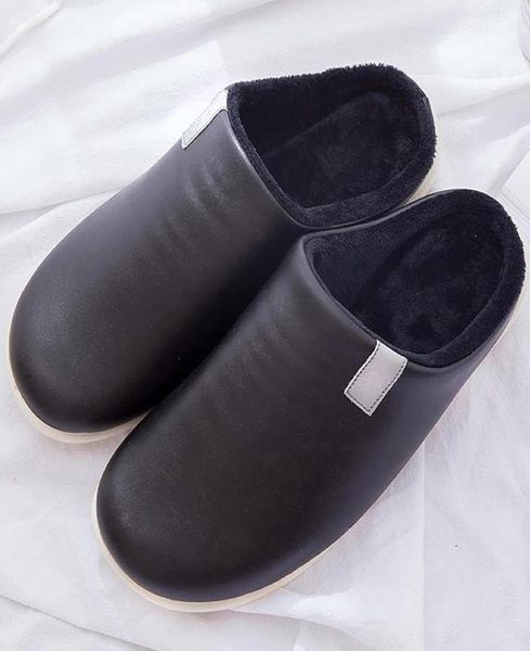 

winter warm slippers men waterproof plush velvet leather slippers cozy cotton home slippers for men non slip soft indoor shoes lj29563168, Black