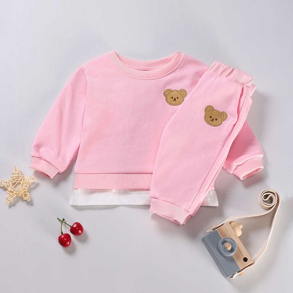 

spring autumn children cotton clothing suit baby boys girls clothes kids sport hoodies pants 2pcs/sets fahion toddler tracksuits 9qpe, White