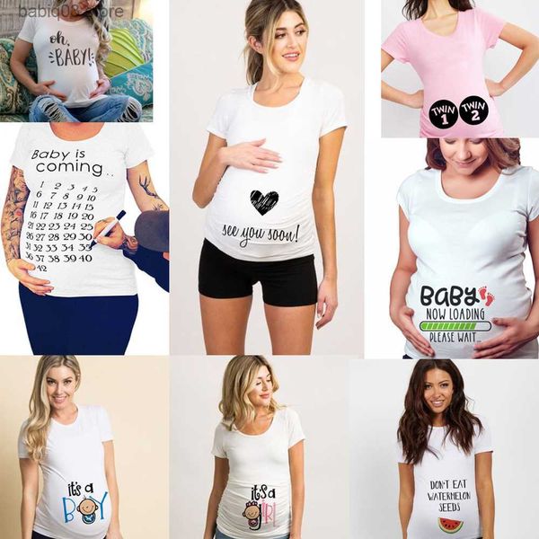 

maternity tees see you soon 2020 summer tees women t-shirts slim maternity funny letter o-neck pregnancy t shirts for pregnant women t2305, White