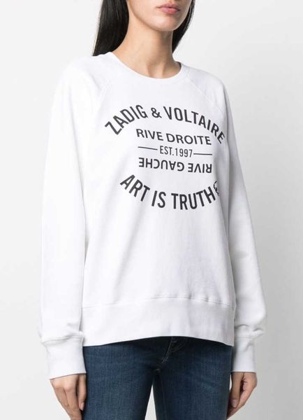 

23ss zadig voltaire designer sweatshirt fashion new women classic letter printed white cotton pullover jumper sweater, Black