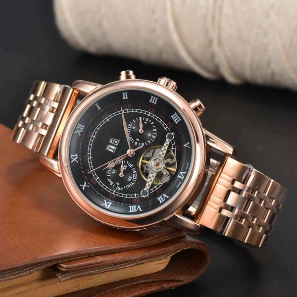 

2023 men's watch pdfl sapphire mirror automatic six hands mechanical business sports watch all steel solid strap, Slivery;brown