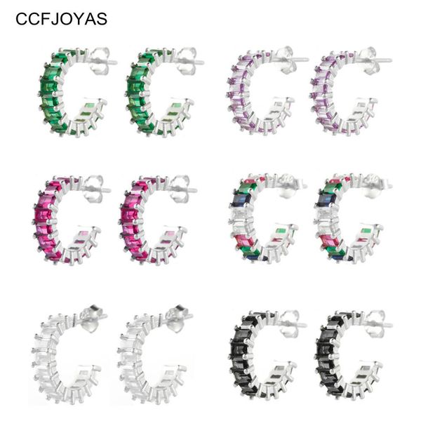 

huggie ccfjoyas 925 sterling silver multicolor zircon hoop earrings for women european and american silver color jewelry set wholesale, Golden;silver