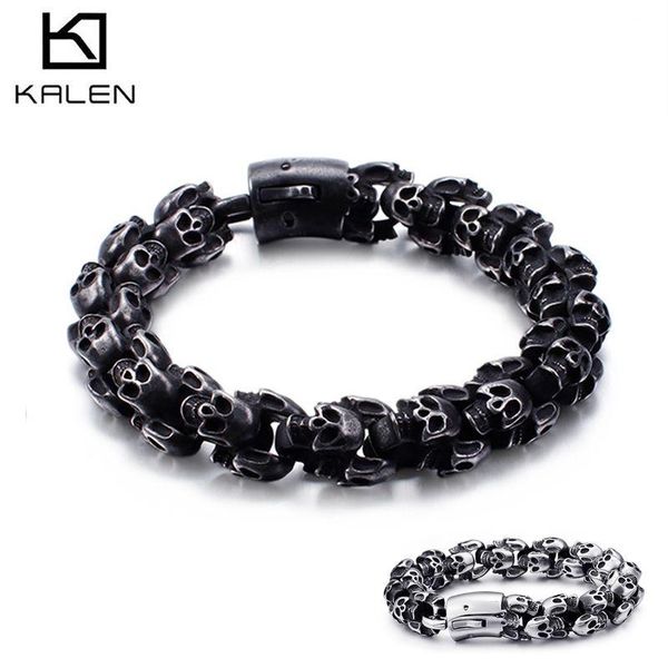 

bangle kalen vintage skull charm large stainless steel bracelets men's bracelet punk skeleton fashion shiny jewelry accessoires, Black