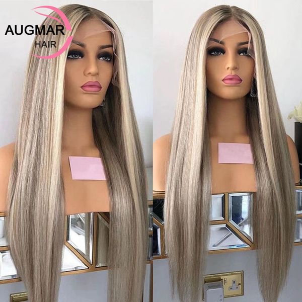 

long straight highlight blonde human hair wigs 360 lace frontal wig blonde colored synthetic lace front wig for women preplucked, Black