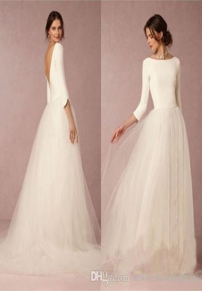 

stunning winter wedding dresses a line satin backless 2019 bridal gowns with sleeves simple design soft tulle skirt swee7036146, White