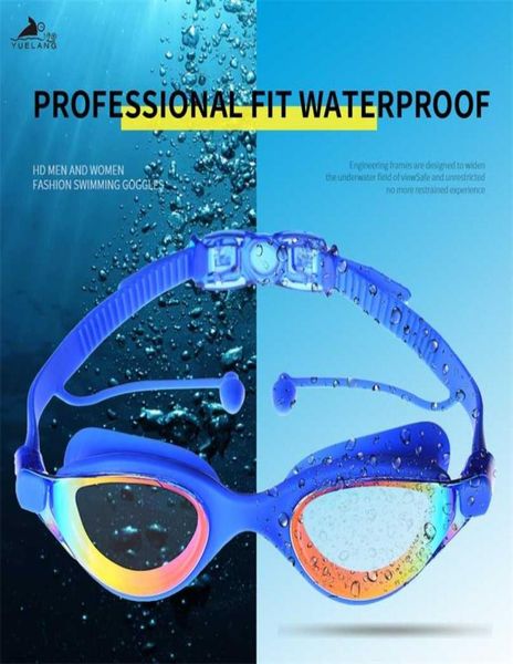 

yuelang professional swimming goggles swimming with earplugs waterproof glasses antifog antiuv silicone glasses electroplate 2206053566