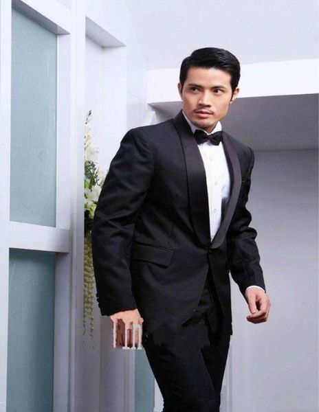 

new fashionable one button black groom tuxedos shawl lapel groomsmen man wedding prom dinner suits jacket pants girdle tie 8441711, Black;gray