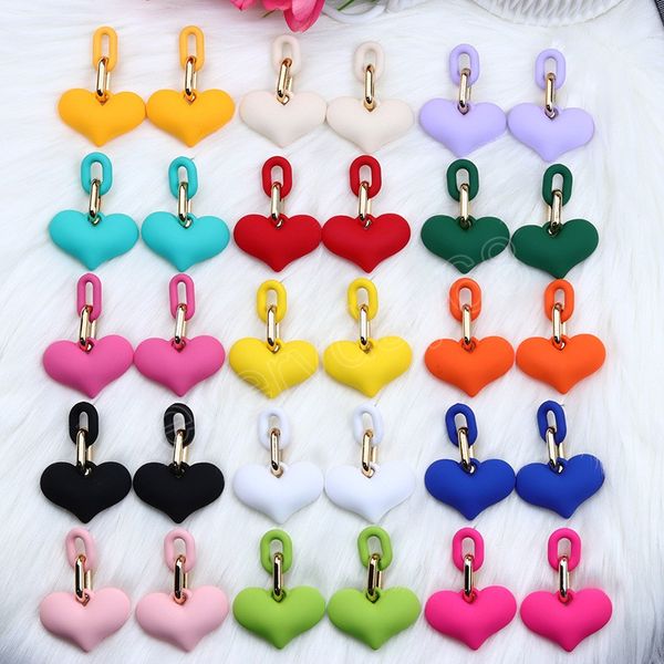 

rose color heart drop earrings for women girl korean love dangle glaze aesthetic daily life simple jewelry long party earrings, Silver
