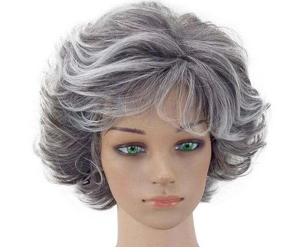 

women wig silver grey synthetic short layered curly hair puffy bangs heat resistant 9 color available1088788, Black