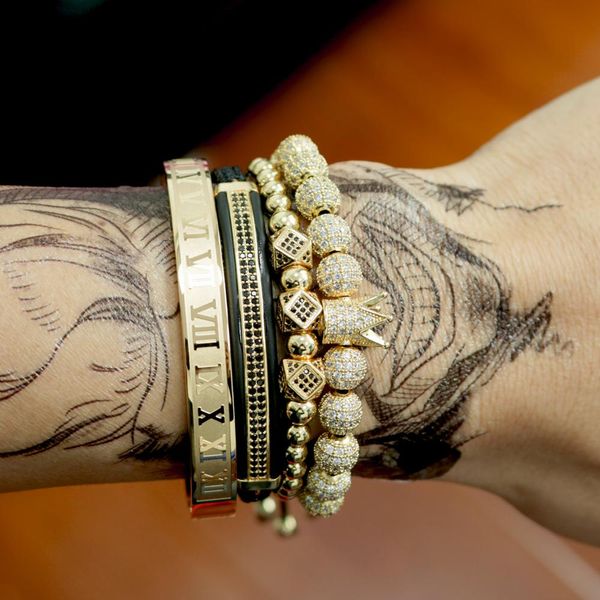 

bangle men bracelet jewelry 4pcs/set crown charms macrame beads bracelets braiding man luxury jewelry for women bracelet gift, Black