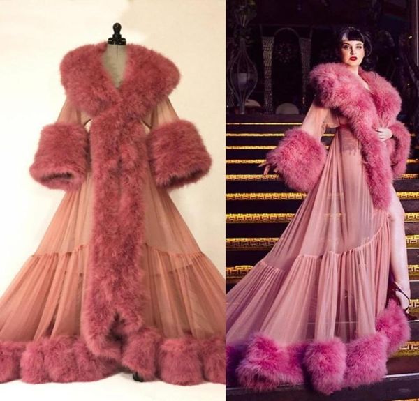 

luxury fur nightgowns 2020 new bridal jacket long sleeve party sleepwear bathrobe see through pageant gowns5485854, White