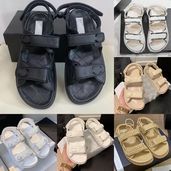 

luxury women ladies sandals quilted summer designer sandles shoes platform flats low heel diamond buckle sandal slip on ankle strap beach sh, Black