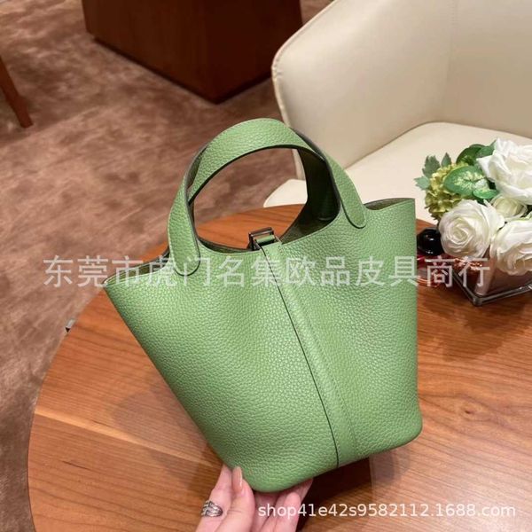 

designer handbag picotin lock cargo home vegetable basket bag handmade wax thread litchi pattern bucket bag lock buckle leather