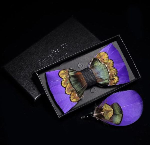 

kamberft novelty handmade 31 colors solid color black red feather bow tie brooch gift set men039s wedding party fashion tie 2011224658, Blue;purple