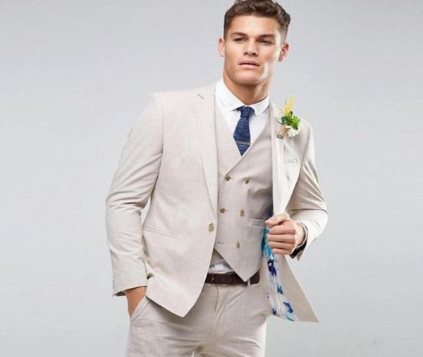 

new beige slim fit men suits wedding groom tuxedos 3 pieces jacketpantsvest bridegroom man suits prom wear blazer 2911589112, Black;gray