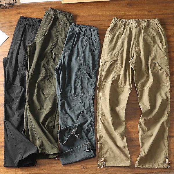 

outdoor cargo pants men's loose straight tube casual trousers summer mountaineering quick drying pants waterproof quick drying pants, Black