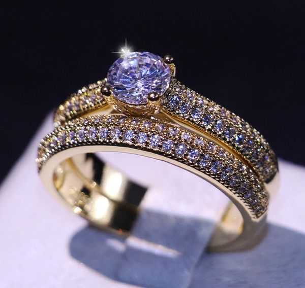 

whole porfessional handmade luxury jewelry 925 sterling silvergold filled 5a cubic zirconia cz diamond office bridal ring set9959133, Slivery;golden