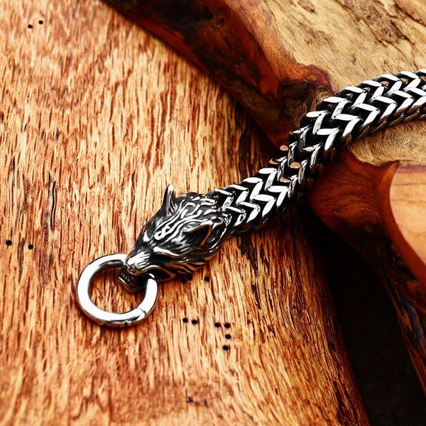

bangle beier 2022 new arrive stainless steel nordic viking wolf head bracelet for man 316 jewelry bc8071, Black