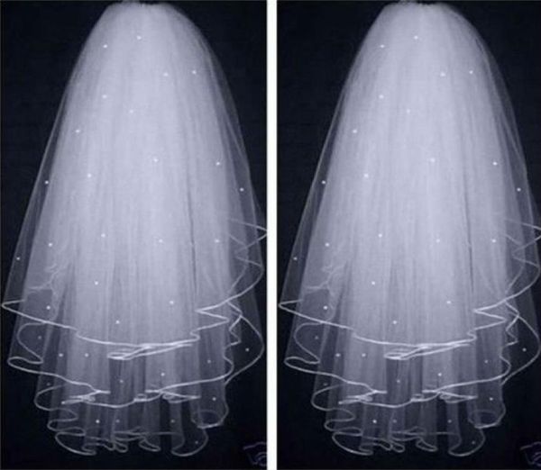 

2022 two layer short tulle wedding bridal veils with beading ribbon edge accessories for bridal5157487, Black