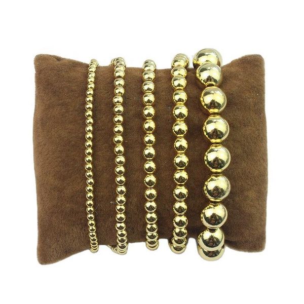 

bangle 10pcs/lot gold plated beads ball stacking bracelet beads stretch bracelet minimalist jewelry wholesale for women, Black